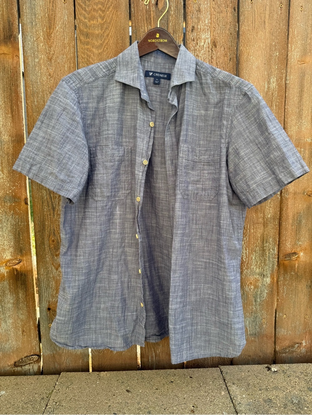 Cremieux Men's Blue Gray Short Sleeve Button Down Shirt Size Medium